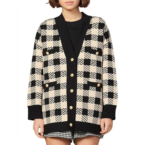 💕SANDRO💕 Jisou Oversized Checked Knitted Cardigan ~ Beige - Picture 3 of 16